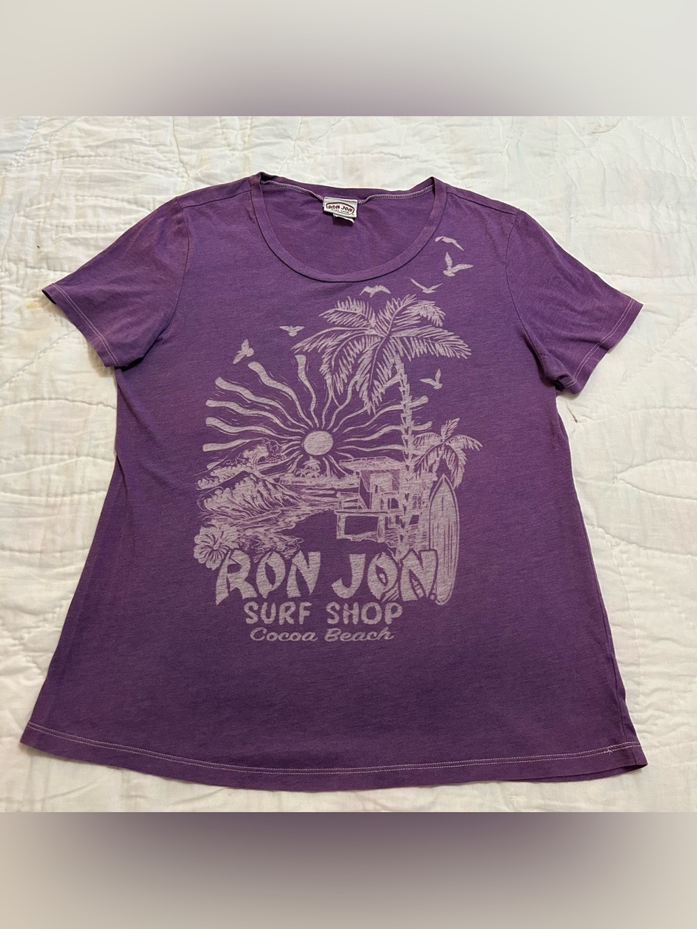 Ron Jon Surf Shop T Shirt Burnout Womens XXL Purple Cocoa Beach Summer Sheer